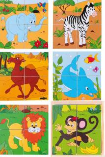 Dřevěné obrázkové kostky kubusy - Kubus 2x2 -Safari