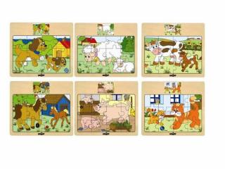 Dřevěné puzzle na desce Mašinka - zvířata s mláďaty