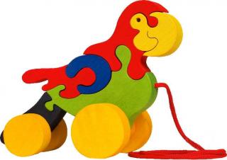 Dřevěné tahací hračky z masivu - Papoušek