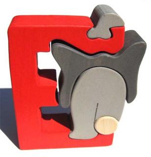 Dřevěné vkládací puzzle z masivu - Abeceda písmenko E slon