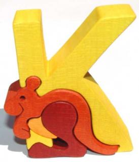 Dřevěné vkládací puzzle z masivu - Abeceda písmenko K klokan