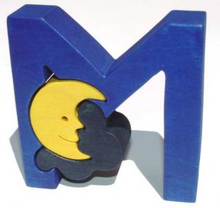 Dřevěné vkládací puzzle z masivu - Abeceda písmenko M měsíc