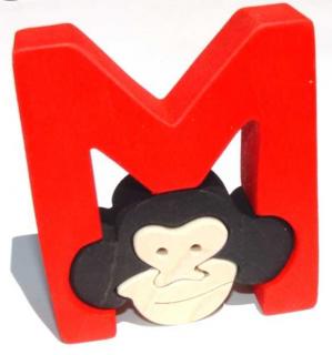 Dřevěné vkládací puzzle z masivu - Abeceda písmenko M opička