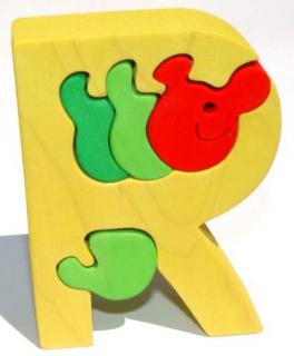 Dřevěné vkládací puzzle z masivu- Abeceda písmenko R červík