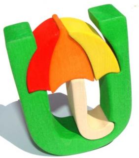 Dřevěné vkládací puzzle z masivu- Abeceda písmenko U deštník