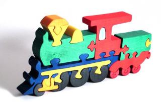 Dřevěné vkládací puzzle z masivu -  Lokomotiva