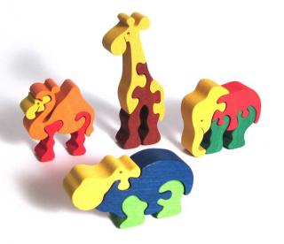 Dřevěné vkládací puzzle z masivu - Sada zoo 4 ks