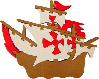 Dřevěné vkládací puzzle z masivu - Velká loď Santa Maria
