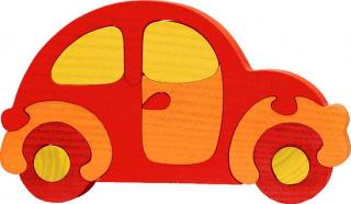 Dřevěné vkládací puzzle z masivu - Velké auto červené brouk
