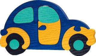 Dřevěné vkládací puzzle z masivu - Velké auto modré brouk