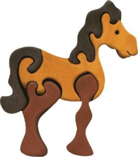 Dřevěné vkládací puzzle z masivu- vkládačka - Malý kůň hnědý