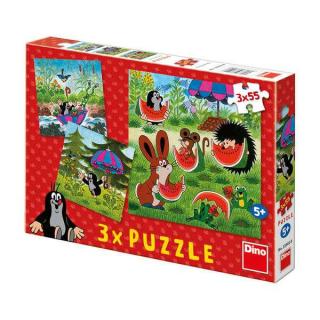Papírové puzzle 3x55 dílků Krteček a paraplíčko