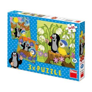 Papírové puzzle 3x55 dílků Krteček a ptáček