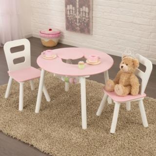 Set - Stůl a 2 židle růžovobílý