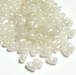 BI-BEADS sklenené dvojdierkové ČR korálky 10g (cca 130ks) 3x5,5mm biela perleť (otvor 1mm)