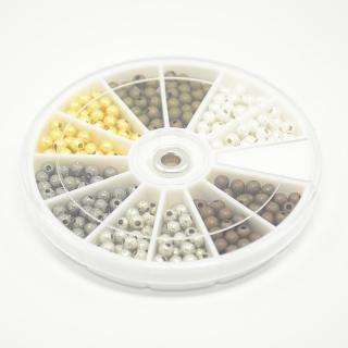 Kovové korálky SET mix farieb 4mm + box  (otvor 1mm, cca 380ks)