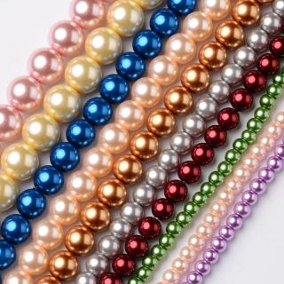 Kvalitné voskované perly 50g sklenené 4-10mm farebný MIX NEW (otvor 1mm)