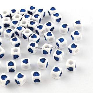 Plastové korálky srdiečka kocky 20ks 7x7x7mm modré (otvor 4mm)