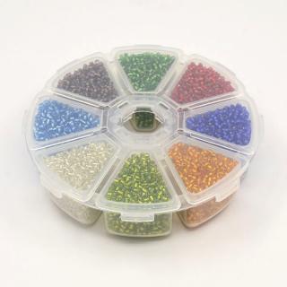 Rokajl sklenený MIX farieb 3mm cca 140g + plastový box, SET 5 (otvor: 0,8mm)
