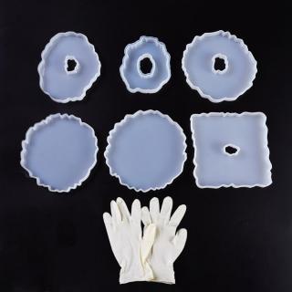 Silikónové formy podložky pod šálky a poháre set 6ks + rukavice,  (priehľadná flexibilná forma, imitácia achátu podložky)