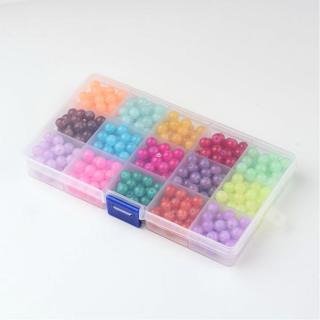Sklenené praskačky korálky farebný mix + plastový box, 450ks, 8mm (otvor 1mm, 15 farieb po 27-32 ks)