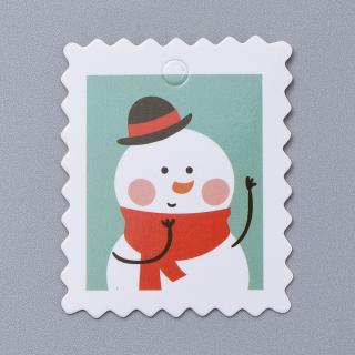 Tagy, štítky vianočné farebné z jednej strany 10ks v balíku, snehuliak (predpripravená dierka na šnúrku)