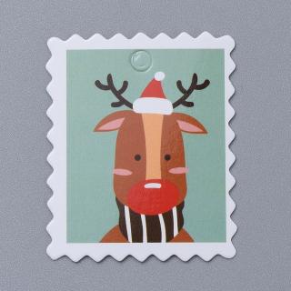 Tagy, štítky vianočné farebné z jednej strany 10ks v balíku, sobík (predpripravená dierka na šnúrku)