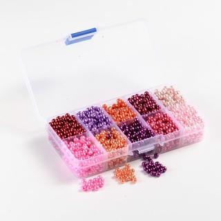 Voskované perly 1500ks sklenené 4mm MIX farieb + plastový box (10 farieb x 150ks  -  1500ks perličiek v boxe )