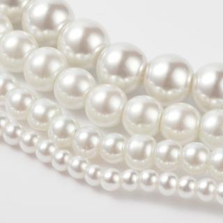 Voskované perly 50g sklenené MIX veľkostí 4-12mm, biela (otvor 1mm)