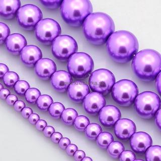Voskované perly 50g sklenené MIX veľkostí 4-12mm fialové (otvor 1mm)