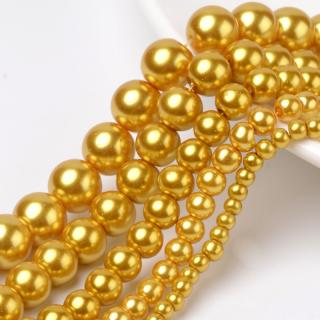 Voskované perly 50g sklenené MIX veľkostí 4-12mm, zlatá (otvor 1mm)