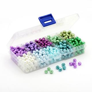 Voskované perly 600ks sklenené 6mm MIX farieb + plastový box (10 farieb x 60ks  -  600ks perličiek v boxe )