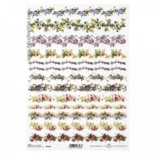 Ryžový papier na decoupage, A4, bordúra kvety 5 ( ITDR1339)