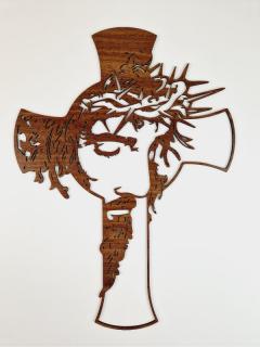 Dreveny kríž Ježiš s tŕňovou korunou I. (Kríž v odtieni orech)