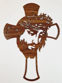 Drevený kríž Ježiš s tŕňovou korunou III. (Kríž v odtieni)