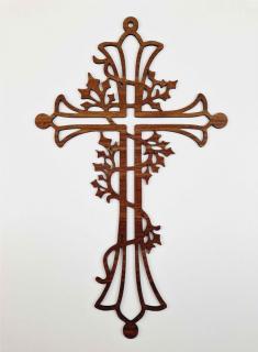 Drevený kríž s ratolesťou (Kríž v odtieni orech)