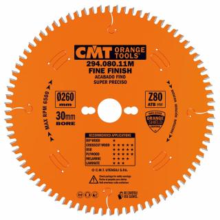 CMT Orange Pílový kotúč pre elektronáradie, finálny rez - D260x2,5 d30 Z80 HW -5°Neg