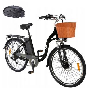 Dámsky mestský elektrobicykel s košíkom E-BIKE (Elektrobicykel DYU Zadná taška na bicykel C6-Black-Free + čierny košík)