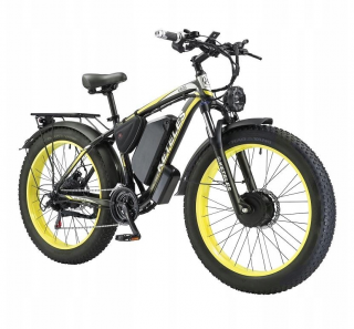 Dvojmotorový elektrický bicykel 48V 1000W*2 23AH 50KM (Elektrický bicykel KETELES K800S-Čierno-žltý,Dvojmotorový1000W*2 modrý rám 18 palcov)