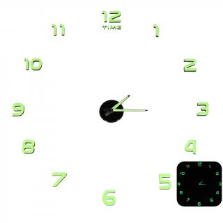 Fluorescenčné nástenné hodiny 50-60cm 12 číslic (Hodiny na samoobslužnú montáž. Súprava obsahuje arabské číslice a slovo "Time". Vďaka fluorescenčným nálepkám budú hodiny v tme svietiť. Veľkosť hodín závisí od usporiadania prvkov. Dokonalá dekorácia)