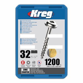 Kreg Zinc Maxi-Loc Skrutky pre skryté spoje - 32 mm, hrubý závit, 1200 ks