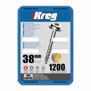 Kreg Zinc Maxi-Loc Skrutky pre skryté spoje - 38 mm, hrubý závit, 1200 ks