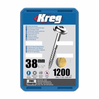 Kreg Zinc Maxi-Loc Skrutky pre skryté spoje - 38 mm, jemný závit, 1200 ks