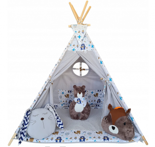 Teepee stan pre deti, teepee, 3 vankúše, HRUBÁ podložka