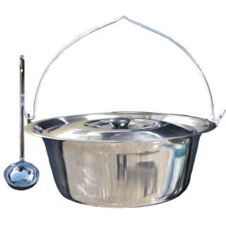 Perfect Cauldron kotlík na guláš nerez 1,2 mm 20 l INOX, Perfect Cauldron pokrievka nerez 46 cm INOX, naberačka nerez INOX