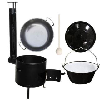 Perfect Cauldron kotlík na guláš smalt 1,2 mm 30 l, BBQ panica železo 46 cm, Perfect Cauldron kotlina 45 cm CLASSIC KOV, Perfect Cauldron pokrievka smalt 49 cm, vareška 50 cm SMREK