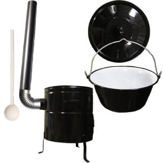 Perfect Cauldron kotlík na guláš  smalt 1,2 mm 40 l, Perfect Cauldron kotlina 53 cm KOV, pokrievka smalt 59 cm, vareška 50 cm SMREK