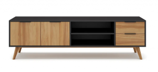 Čierny/prírodný TV stolík z borovicového dreva 180x53 cm Lavis – Marckeric  Rozbalené