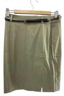 Dámska rovná sukňa s opaskom, OODJI, khaki farba Veľkosť XS-XXL: XL