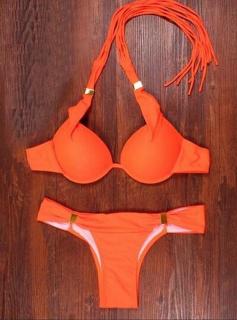 Dámske bikiny s push-up efektom a strapcami - 2 farby Oranžová, veľkosť 5 Veľkosť XS-XXL: XL